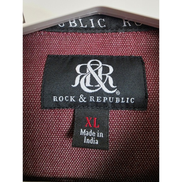 Rock & Republic Shirt Mens XL Burgundy Long Sleeve Button Up Two Zipper Pockets - Picture 2 of 12
